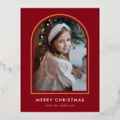 メリークリスマスレッドアーチ写真 箔シーズンポストカード (正面)