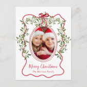 メリークリスマスレッドウェーブフレームボウ緑の写真 シーズンポストカード (正面)