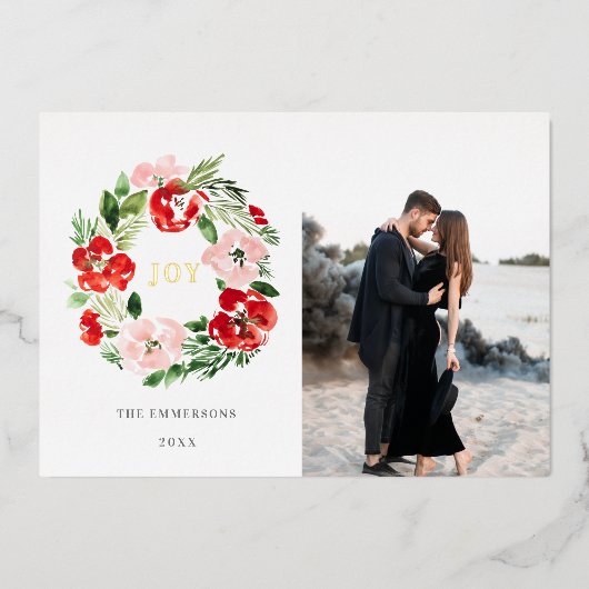 メリークリスマスレッドウォーターバラリース 箔シーズンカード (正面)