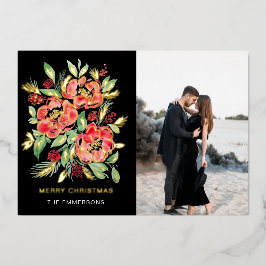 メリークリスマスレッドウォーターバラ 箔シーズンカード