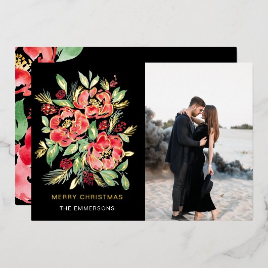 メリークリスマスレッドウォーターバラ 箔シーズンカード (正面/裏面)