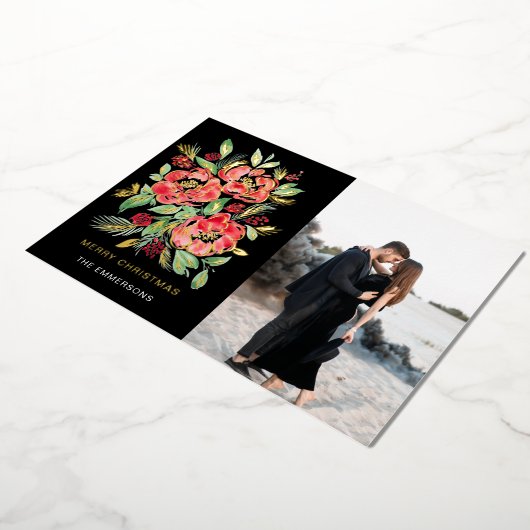 メリークリスマスレッドウォーターバラ 箔シーズンカード (回転した状態)