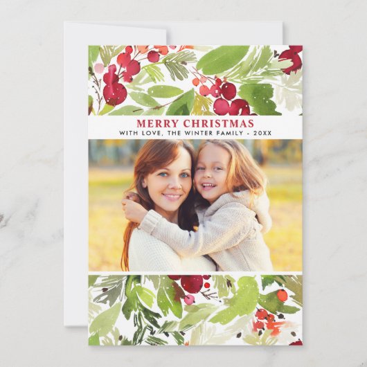 メリークリスマスレッドウォーター色の緑の写真 シーズンカード (正面)