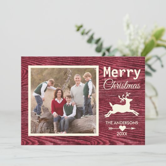 メリークリスマスレッドウッド素朴ファミリー写真 シーズンカード (スタンド正面)