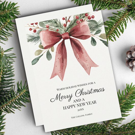 メリークリスマスレッドエレガントウォーター弓 シーズンカード