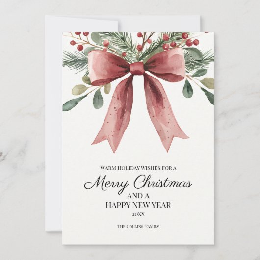 メリークリスマスレッドエレガントウォーター弓 シーズンカード (正面)