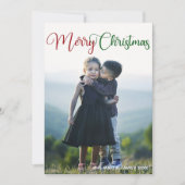 メリークリスマスレッドエレガントグリーンタイポグラフィ写真 シーズンカード (正面)