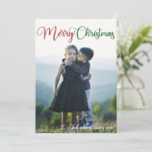 メリークリスマスレッドエレガントグリーンタイポグラフィ写真 シーズンカード (スタンド正面)