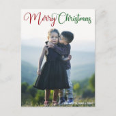 メリークリスマスレッドエレガントグリーンタイポグラフィ写真 シーズンポストカード (正面)