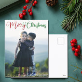 メリークリスマスレッドエレガントグリーンタイポグラフィ写真 シーズンポストカード