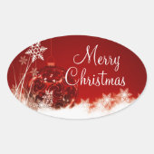 メリークリスマスレッドオーナメントスノーフレークオーバルシール 楕円形シール (正面)