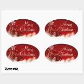 メリークリスマスレッドオーナメントスノーフレークオーバルシール 楕円形シール (シート)