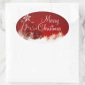 メリークリスマスレッドオーナメントスノーフレークオーバルシール 楕円形シール (バッグ)