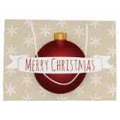 メリークリスマスレッドオーナメントリボン&スノーフレーク ラージペーパーバッグ (裏面)