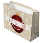 メリークリスマスレッドオーナメントリボン&スノーフレーク ラージペーパーバッグ (裏面アングル)