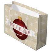 メリークリスマスレッドオーナメントリボン&スノーフレーク ラージペーパーバッグ (正面アングル)