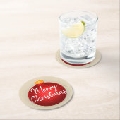メリークリスマスレッドオーナメント&トープ ラウンドペーパーコースター (インサイチュ)