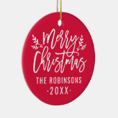 メリークリスマスレッドカスタムスクリプト家族の写真 セラミックオーナメント (右)