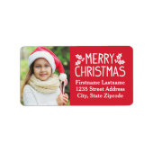 メリークリスマスレッドカスタムフォト差出人住所 ラベル (正面)
