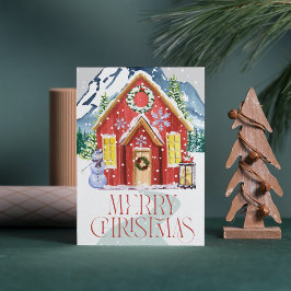 メリークリスマスレッドカントリーハウスマウンテン ジグソーパズル