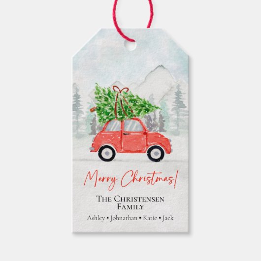 メリークリスマスレッドカークリスマスツリーギフトラベル ギフトタグ (正面)
