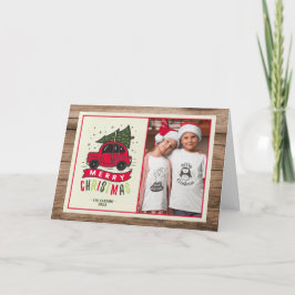 メリークリスマスレッドカーフォトウ素朴ィード シーズンカード