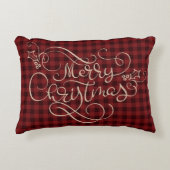 メリークリスマスレッドギンガムタンのスクリプトタイポグラフィ アクセントクッション (正面)