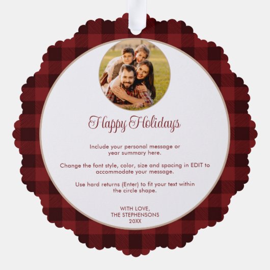 メリークリスマスレッドギンガム写真年のハイライト オーナメントカード (裏面)