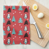 メリークリスマスレッドクリスマスフォレストパターン キッチンタオル (四つ折り)
