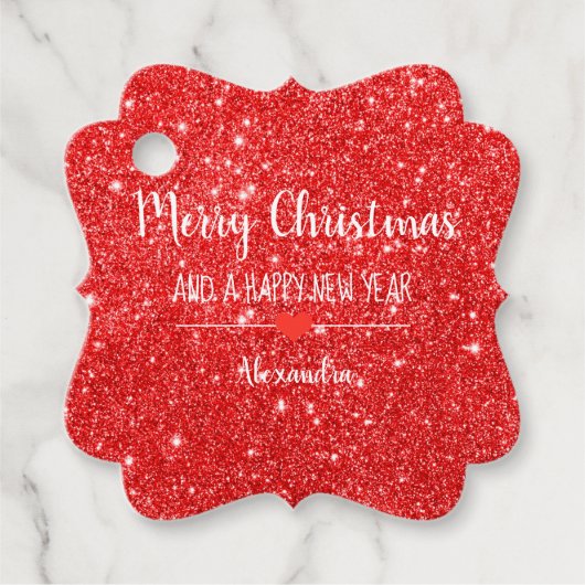メリークリスマスレッドグリッターエレガント名 フェイバータグ (正面)