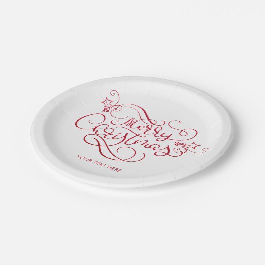 メリークリスマスレッドグリッタースクリプトタイポグラフィ ペーパープレート (アングル)