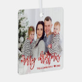 メリークリスマスレッドグリッタースクリプトファミリー写真 メタルオーナメント (正面右)