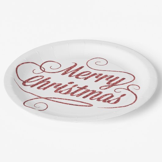 メリークリスマスレッドグリッターホリデー紙プレート ペーパープレート (アングル)