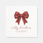 メリークリスマスレッドグリッター名コケットボウ スタンダードカクテルナプキン (正面)