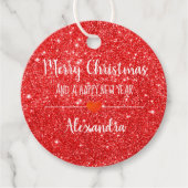 メリークリスマスレッドグリッター名メッセージカード フェイバータグ (正面)