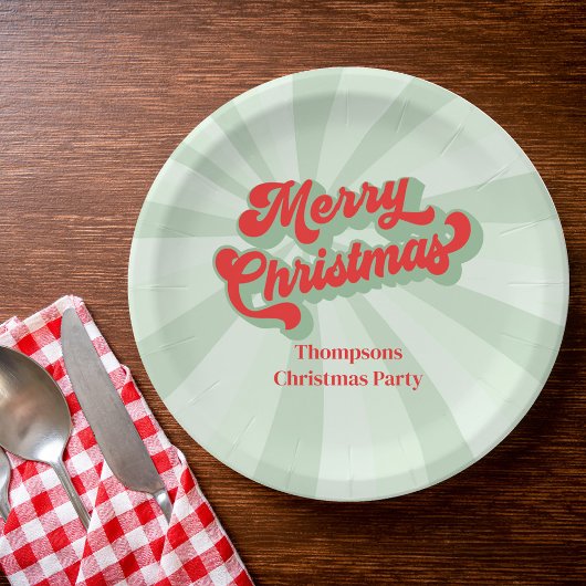 メリークリスマスレッドグリーンお洒落タイポグラフィ ペーパープレート