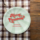 メリークリスマスレッドグリーンお洒落タイポグラフィ ペーパープレート