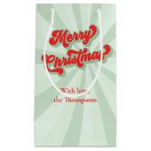 メリークリスマスレッドグリーンお洒落レトロカスタム スモールペーパーバッグ (正面)