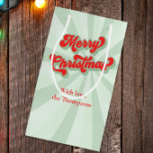 メリークリスマスレッドグリーンお洒落レトロカスタム スモールペーパーバッグ