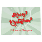 メリークリスマスレッドグリーンお洒落レトロカスタム ラージペーパーバッグ (正面)