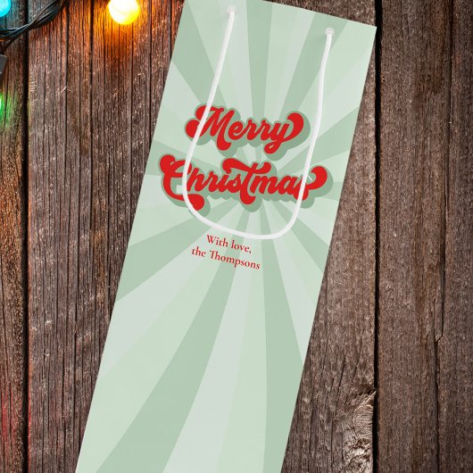 メリークリスマスレッドグリーンお洒落レトロカスタム ワインギフトバッグ