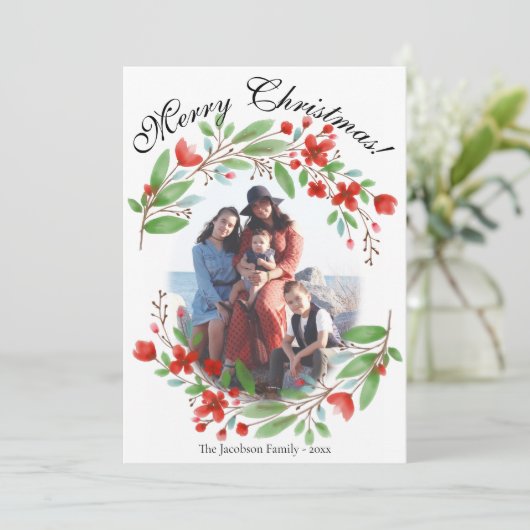 メリークリスマスレッドグリーンウォーターの色フローラ写真 シーズンカード (スタンド正面)