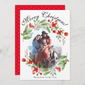 メリークリスマスレッドグリーンウォーターの色フローラ写真 シーズンカード (正面/裏面)