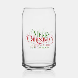 メリークリスマスレッドグリーンエレガントレトロタイポグラフィ ガラス缶