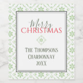 メリークリスマスレッドグリーンシンプルスノーフレーク可愛い ワインラベル (シングルラベル)