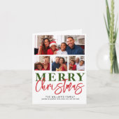 メリークリスマスレッドグリーンスクリプト4家族の写真 シーズンカード (正面)