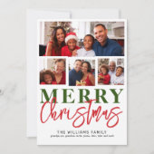 メリークリスマスレッドグリーンスクリプト4家族の写真 シーズンカード (正面)