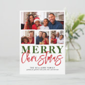メリークリスマスレッドグリーンスクリプト4家族の写真 シーズンカード (スタンド正面)