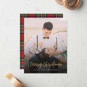 メリークリスマスレッドグリーンスススチュワートタータンチェック写真 ノートカード (正面/裏面インサイチュ)