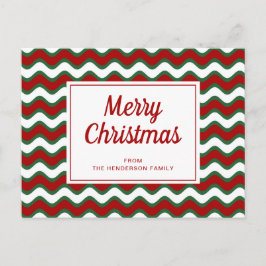 メリークリスマスレッドグリーンストライプ波 ポストカード